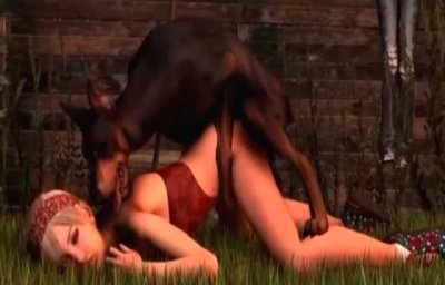 Симпатичную девушку на улице трахает собака